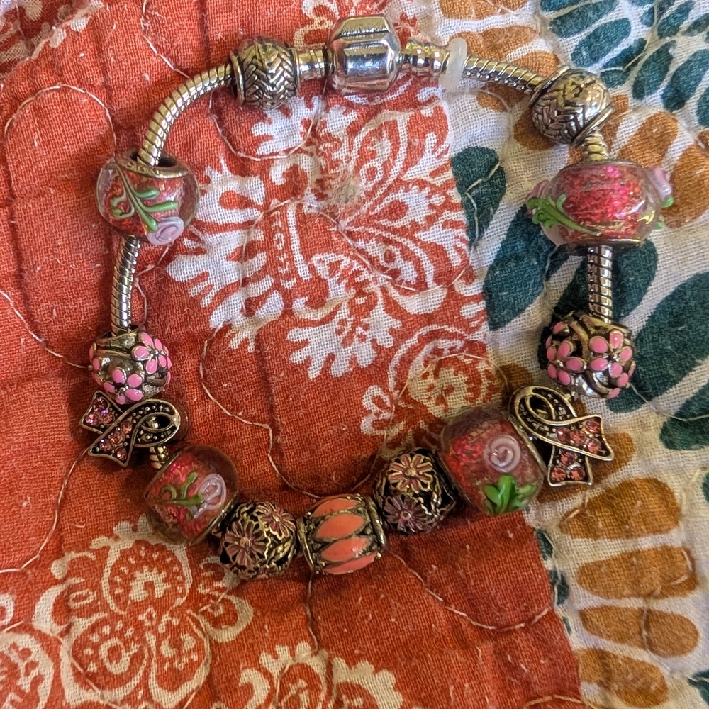 Elegant Pink and Silver Charm Bracelet